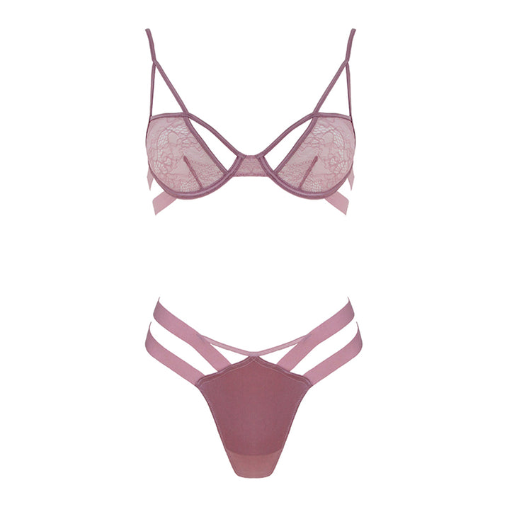 Muse Lace Bra and Satin G-string Set Blush