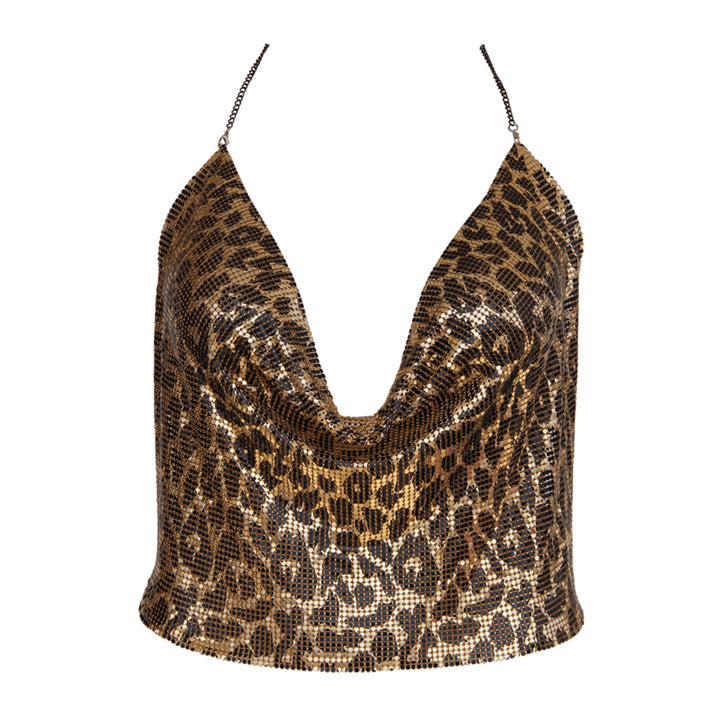 Muse Leopard Print Glomesh Halter Top