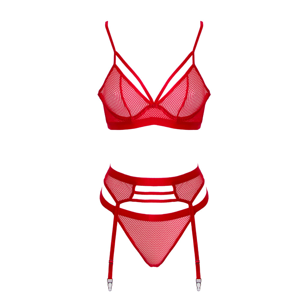 Muse Red Fishnet Lingerie Set