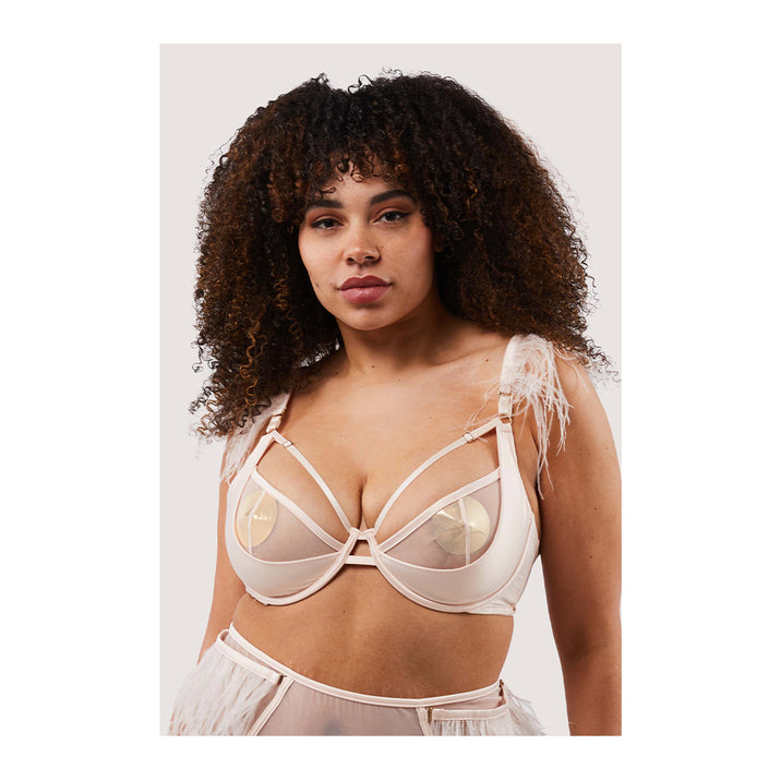 Felicity Hayward Phoenix Blush Mesh And Satin Feather Bra