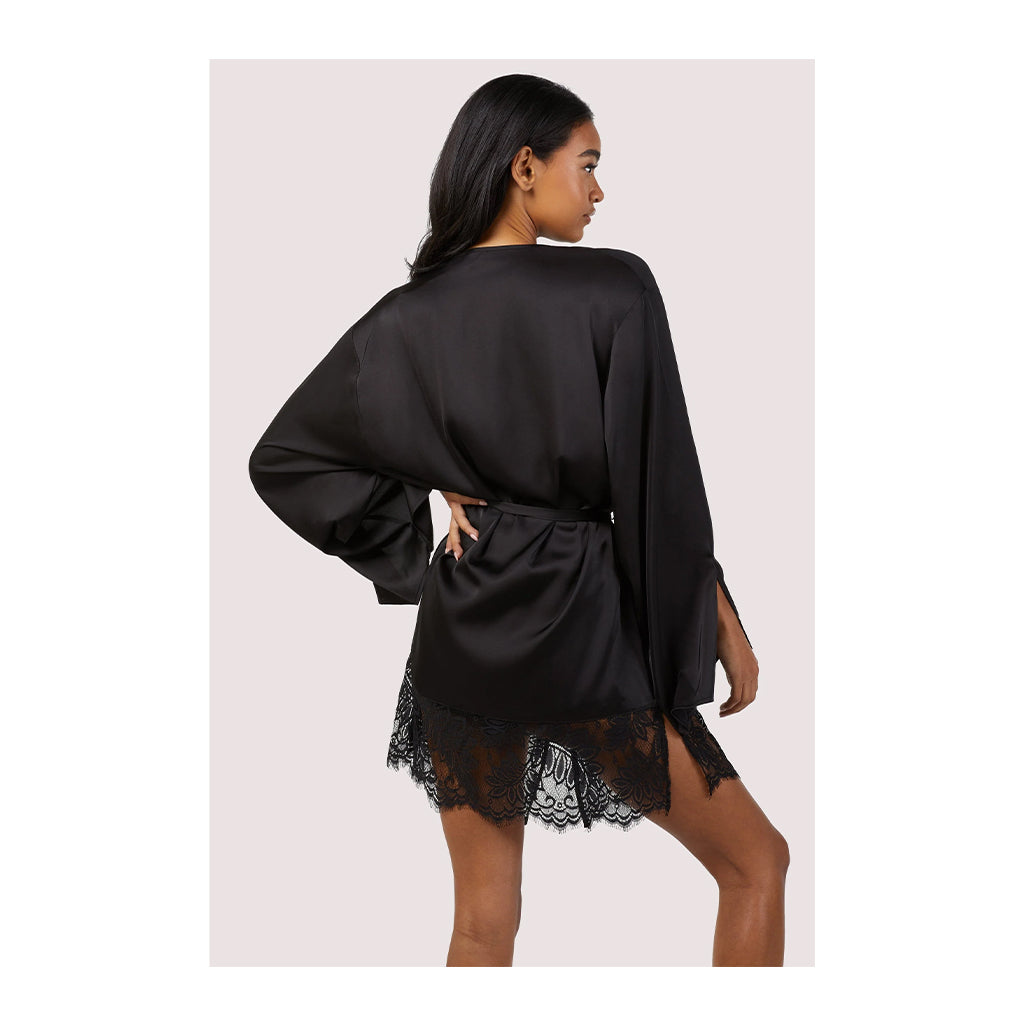 Wolf & Whistle Rosie Black Satin and Lace Robe