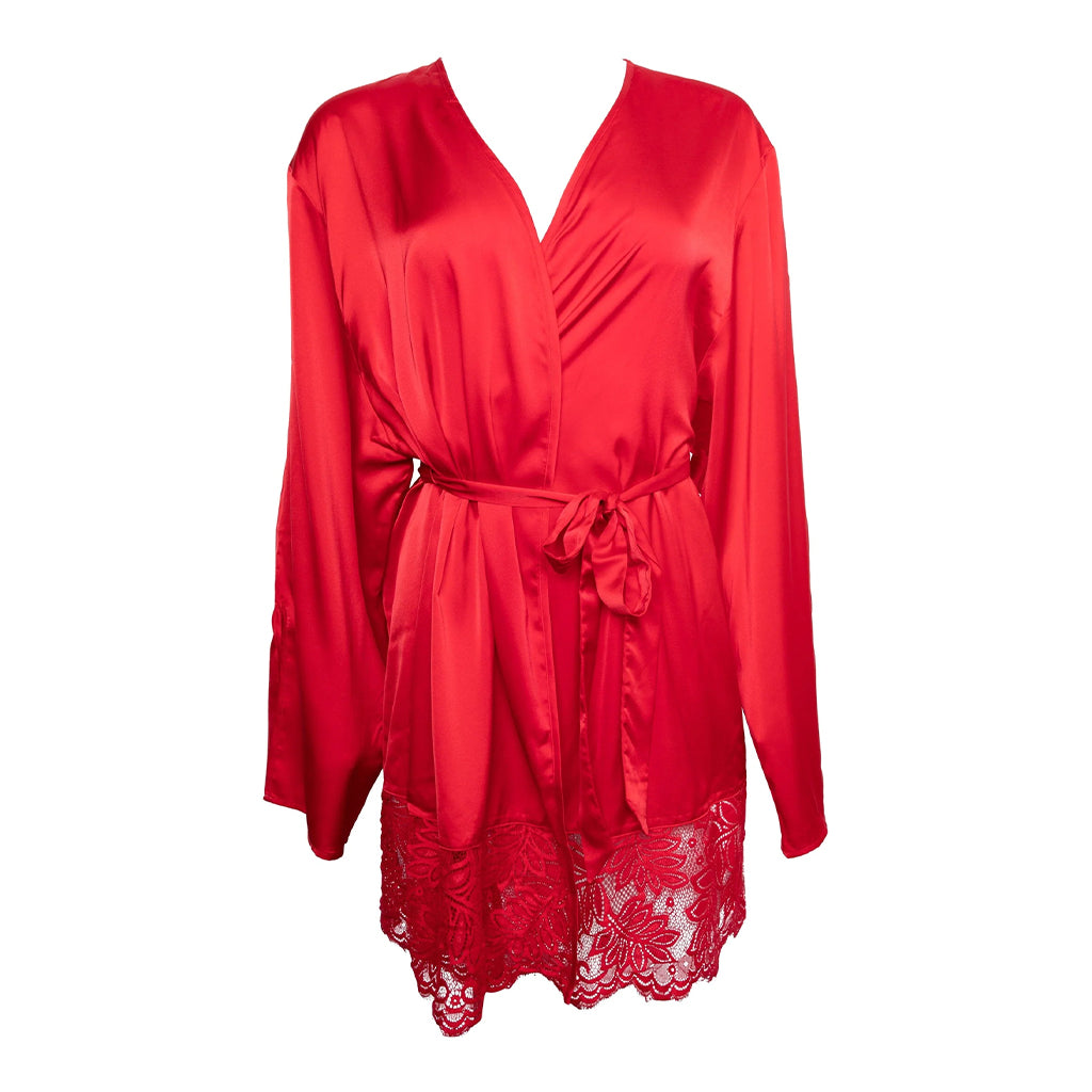 Wolf & Whistle Rosie Red Satin and Lace Robe