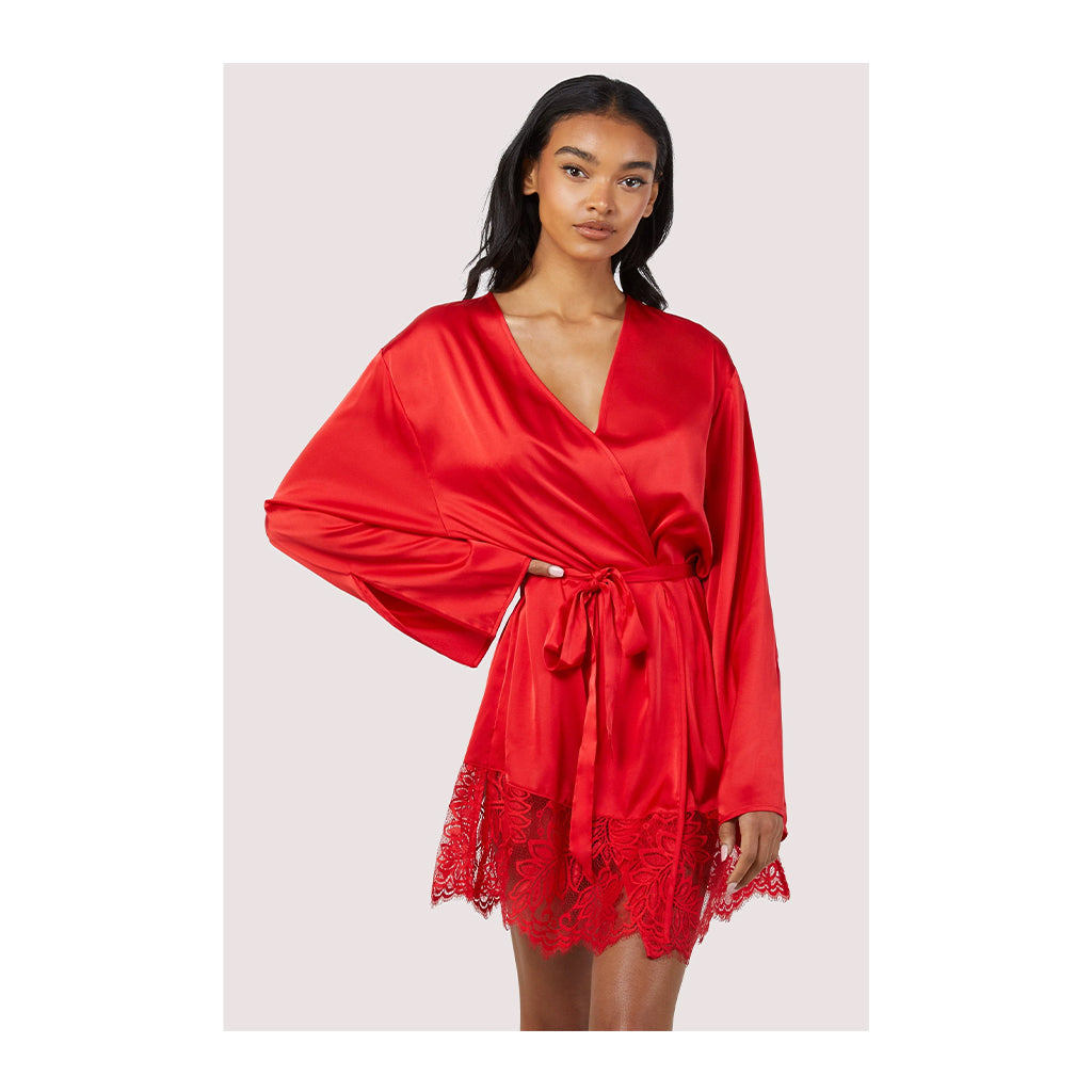 Wolf & Whistle Rosie Red Satin and Lace Robe