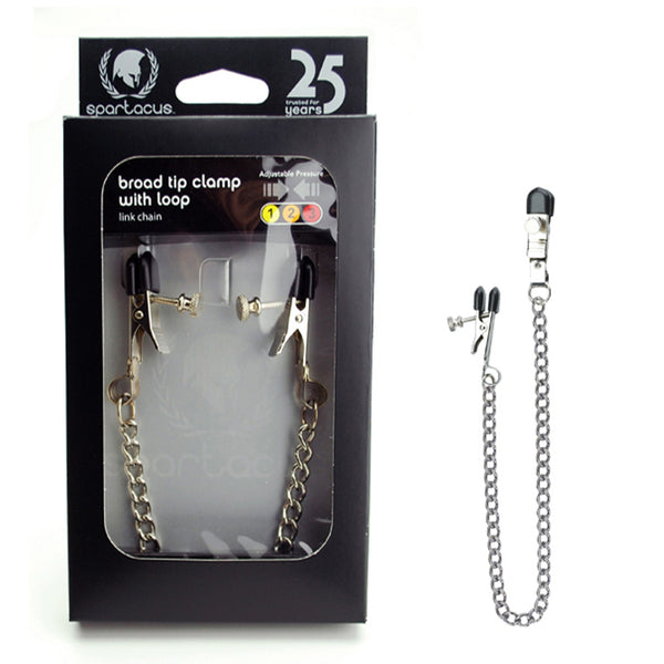 Spartacus Adjustable Broad Tip Nipple Clamps with Loop Link Chain