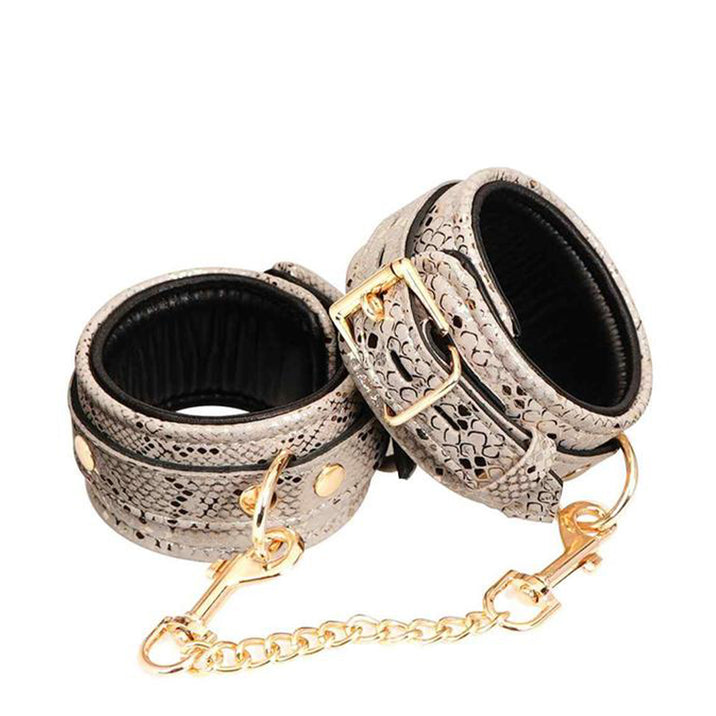 Spartacus Snake Print Ankle Cuffs Padded Leather White