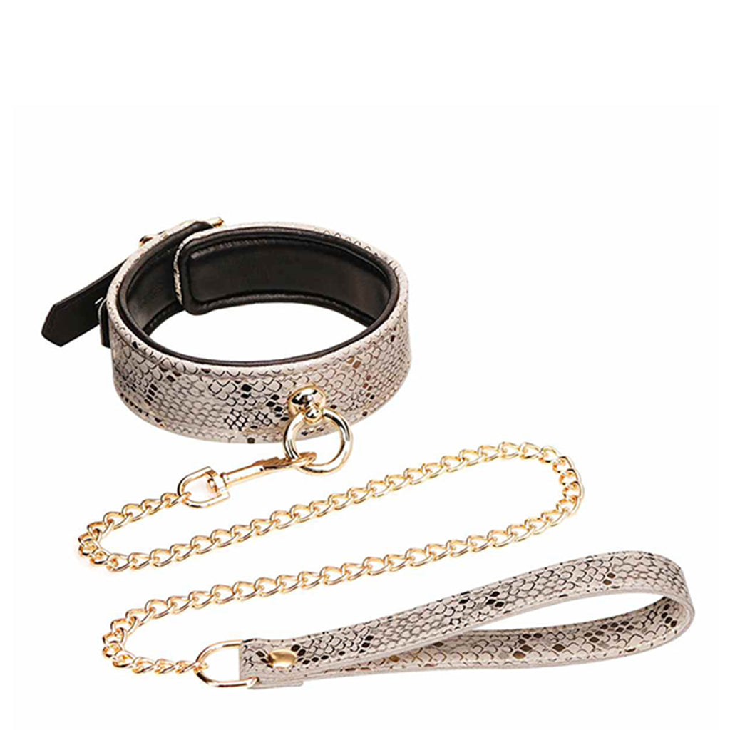 Spartacus Snake Print Collar and Gold Chain Leash
