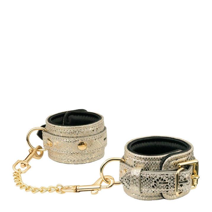 Spartacus Snake Print Wrist Cuffs Padded Leather White