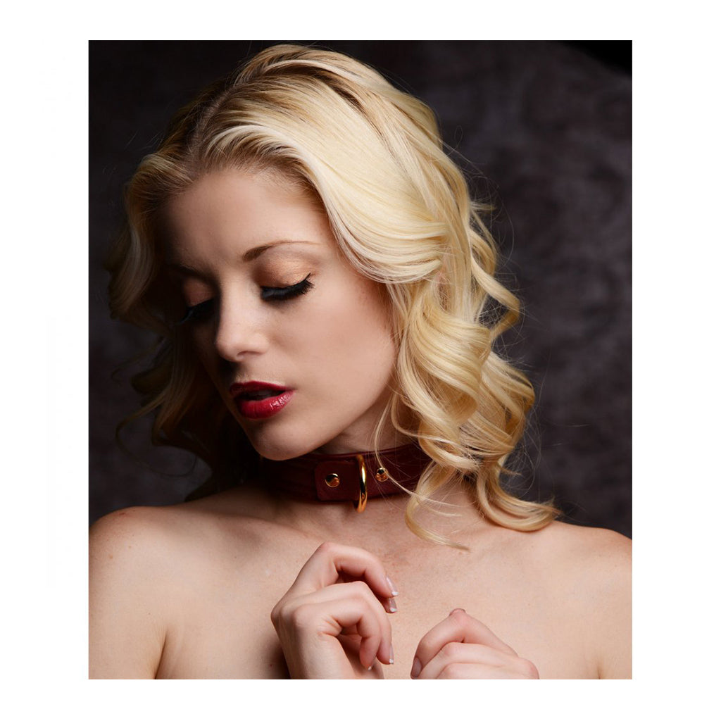 Strict Leather Luxury Burgundy Locking Collar