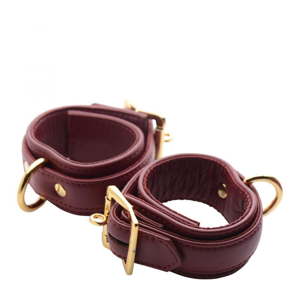 Strict Leather Luxury Burgundy Locking Wrist Cuffs