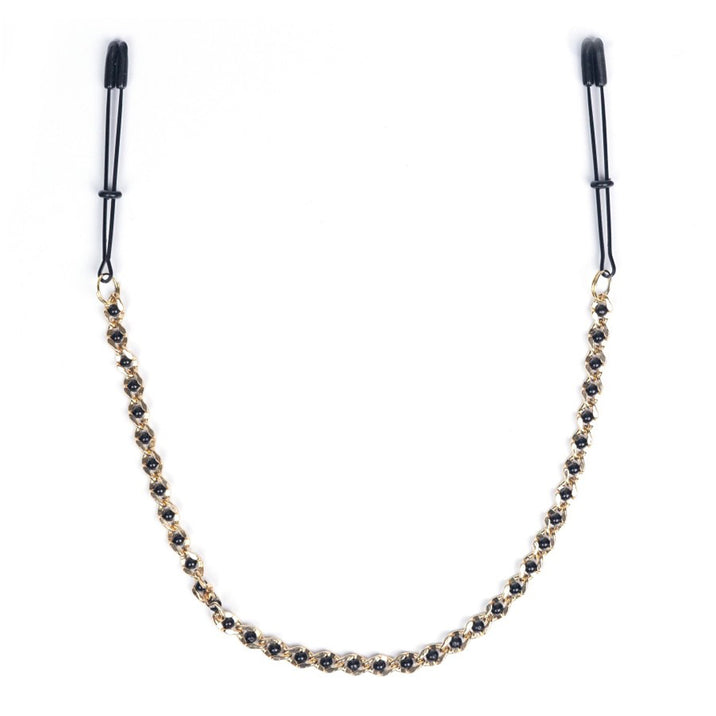 Tweezer Tip Nipple Clamps with Beaded Gold Chain