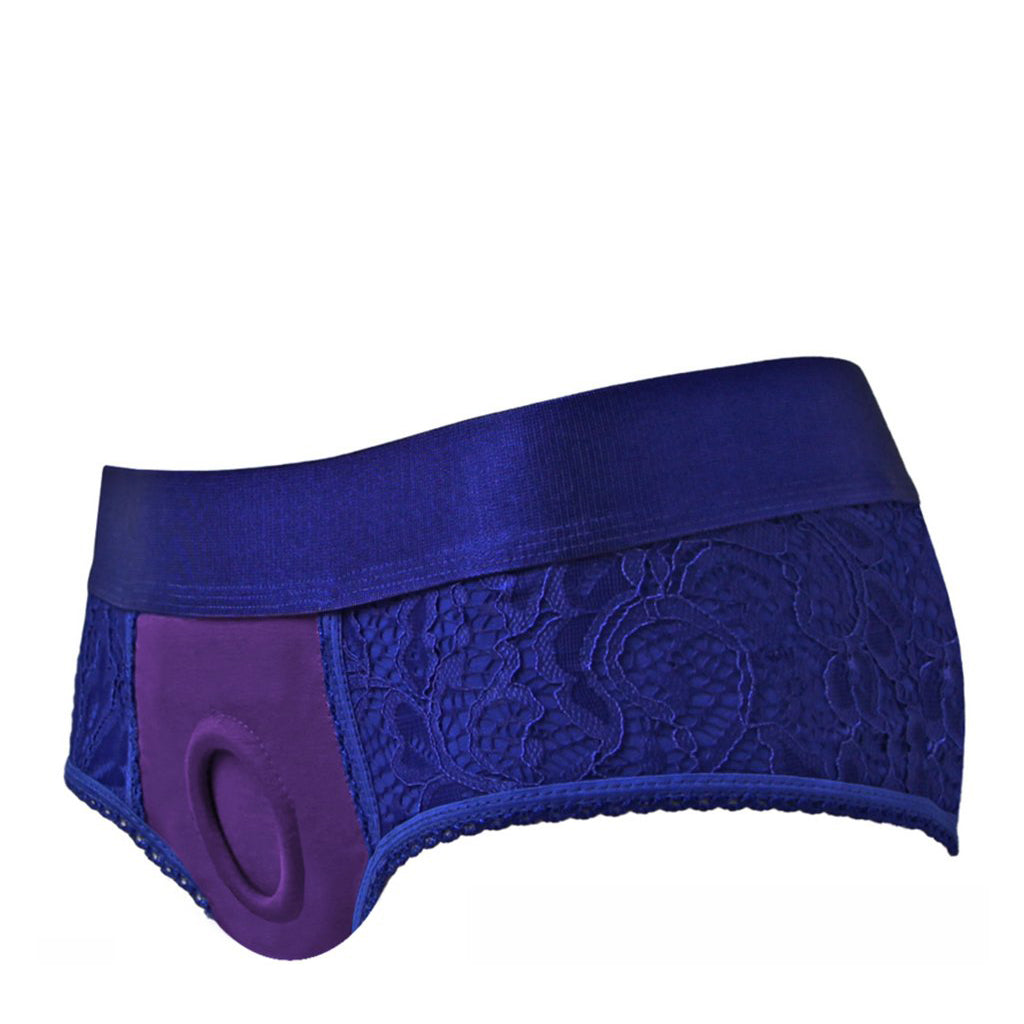 RodeoH Mid Rise Lace Crotchless Panty Blue & Purple