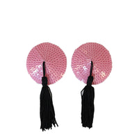 Round Sequin Nipple Pasties with Black Tassels