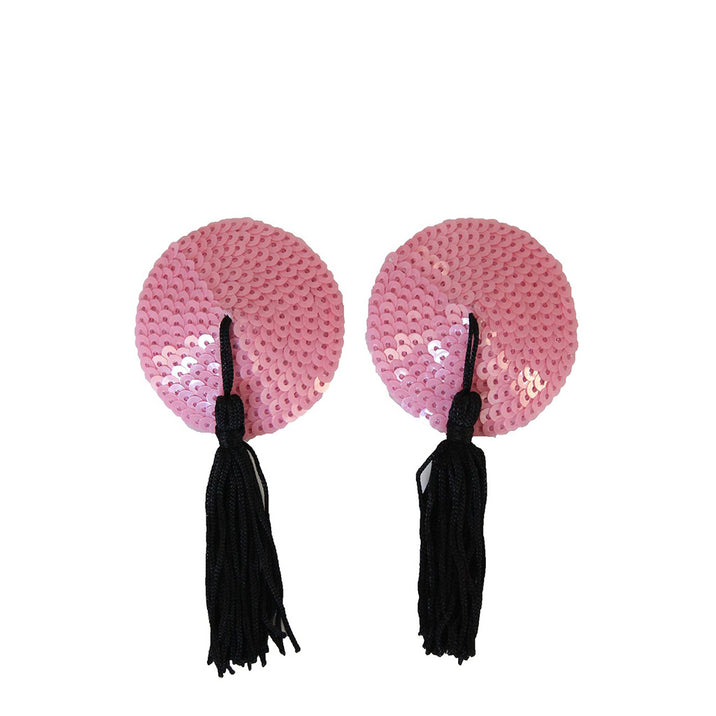 Round Sequin Nipple Pasties with Black Tassels