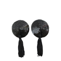 Round Sequin Nipple Pasties with Black Tassels