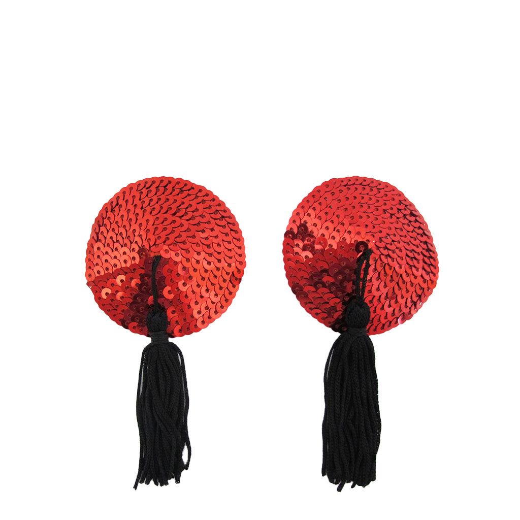 Round Sequin Nipple Pasties with Black Tassels