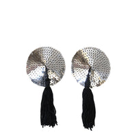 Round Sequin Nipple Pasties with Black Tassels