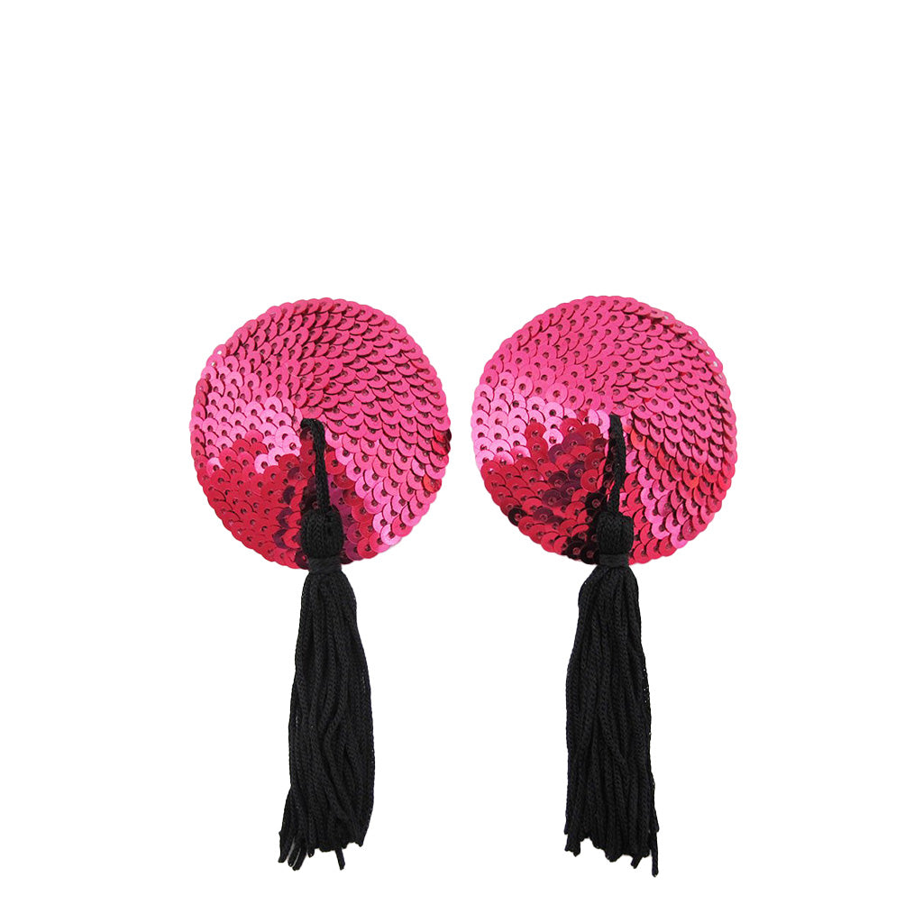 Round Sequin Nipple Pasties with Black Tassels